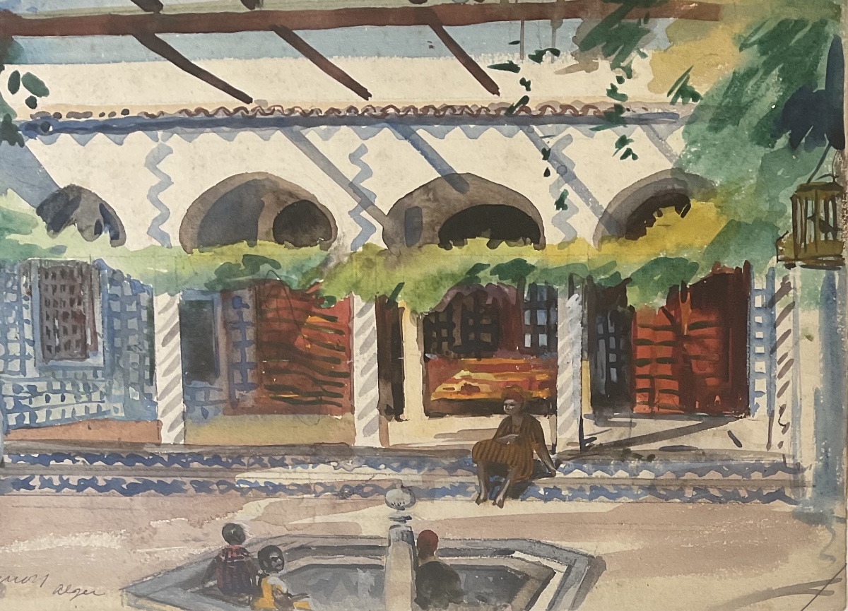 Jacques Roger Simon, Orientalist Watercolor, 1929, Algiers, Villa Mahieddine -photo-4