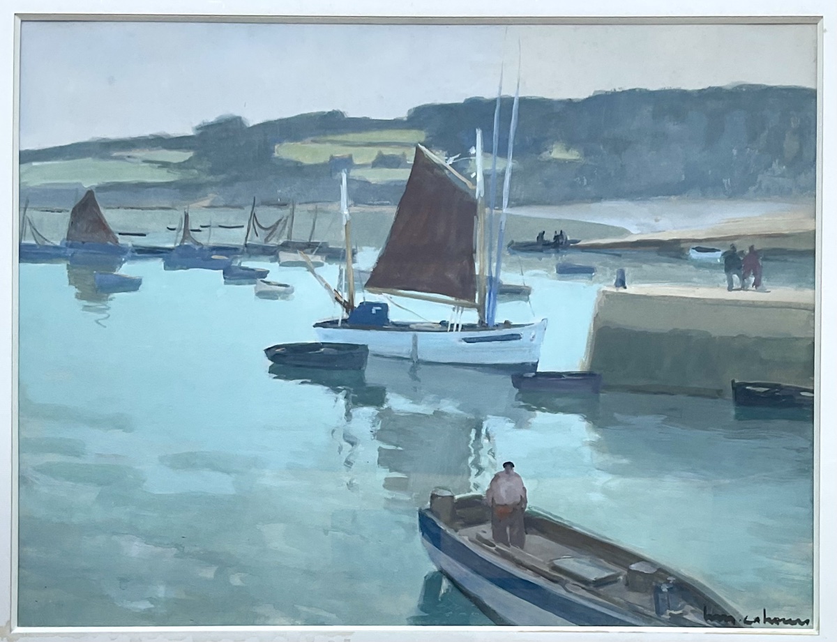 HENRY  MAURICE CAHOURS GRANDE GOUACHE BATEAUX PORT DE DOUARNENEZ BRETAGNE -photo-2