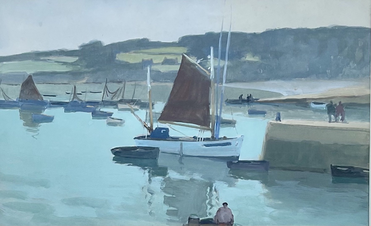 HENRY  MAURICE CAHOURS GRANDE GOUACHE BATEAUX PORT DE DOUARNENEZ BRETAGNE -photo-3