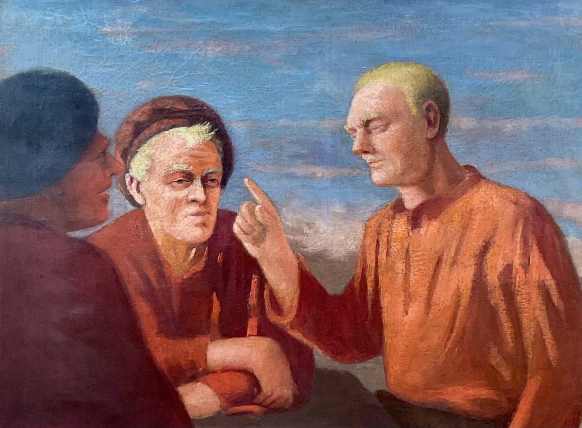 Antoine Druet, Hst Painting *the Conversation*, Original Painting, 1890 -photo-2