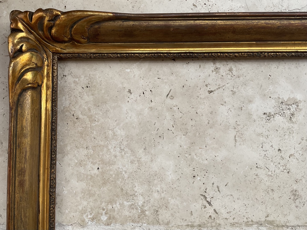 19th-century Carved Wood And Stucco Frame, 8f, Original French Frame, 46 X 38 Cm-photo-2