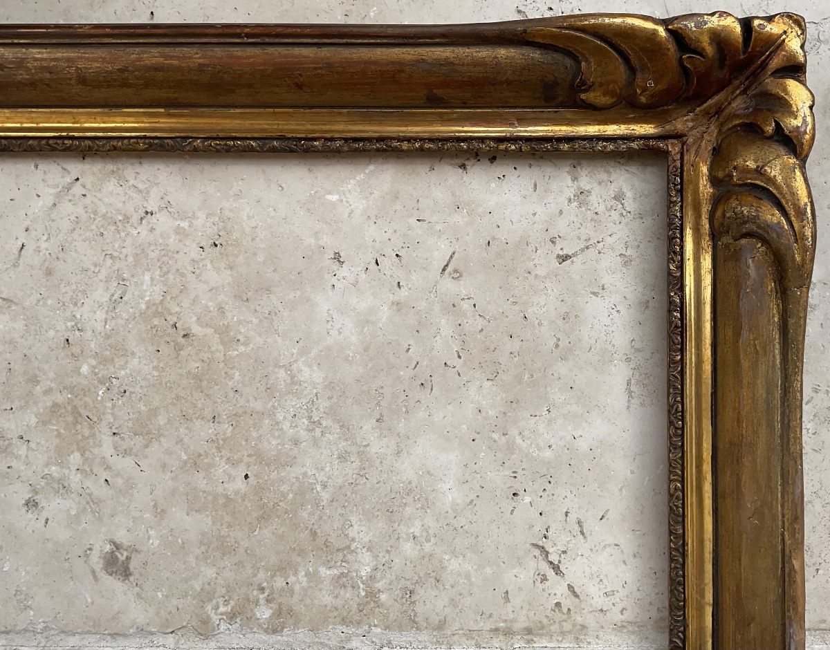 19th-century Carved Wood And Stucco Frame, 8f, Original French Frame, 46 X 38 Cm-photo-3