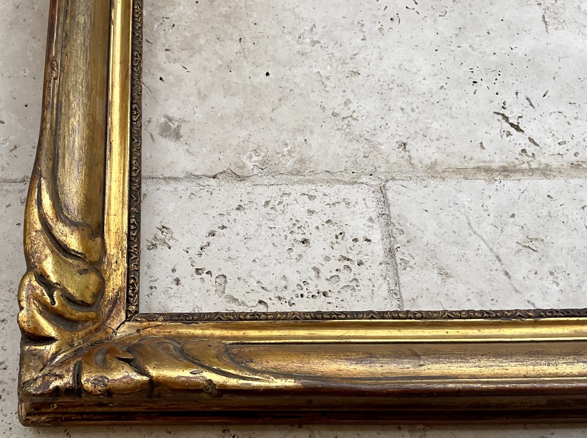 19th-century Carved Wood And Stucco Frame, 8f, Original French Frame, 46 X 38 Cm-photo-4