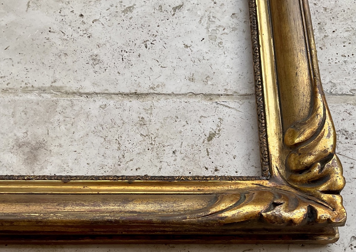 19th-century Carved Wood And Stucco Frame, 8f, Original French Frame, 46 X 38 Cm-photo-1