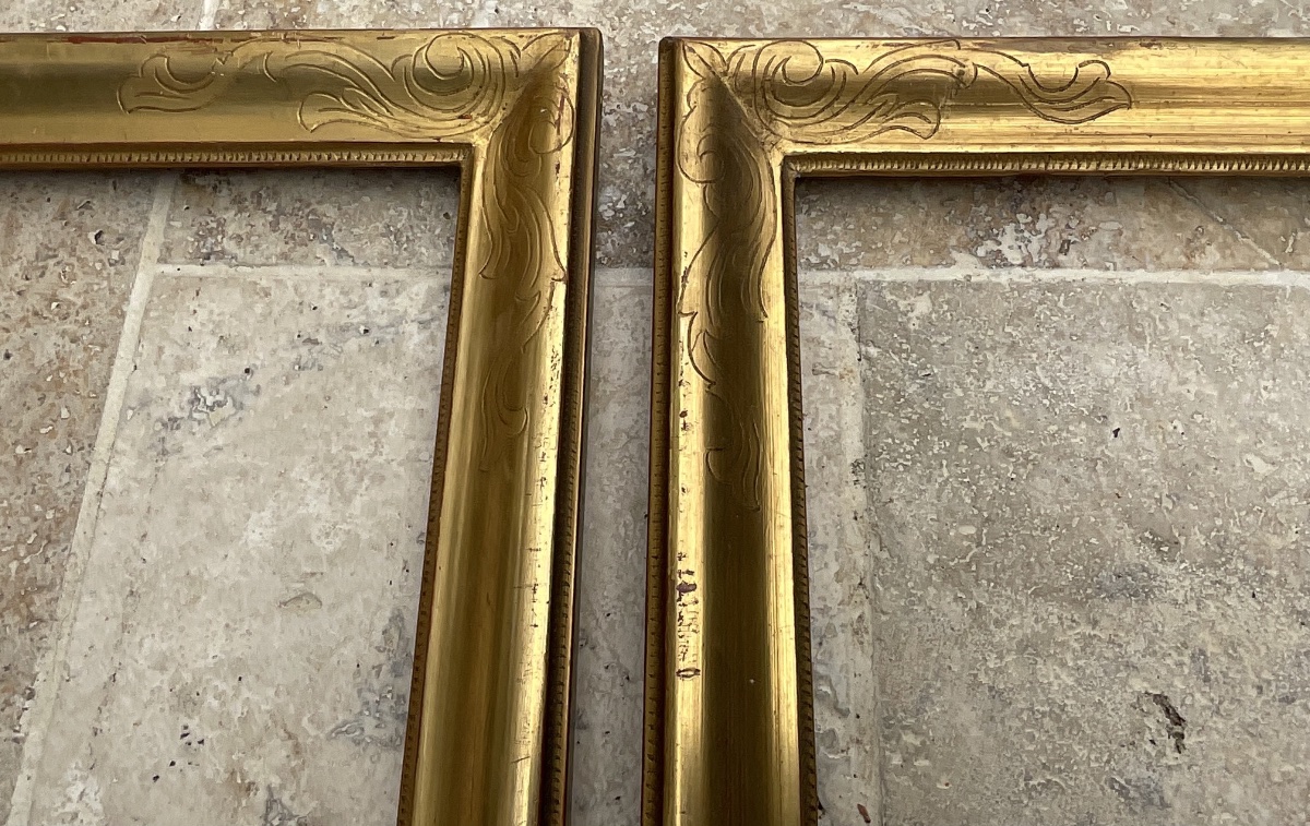 PAIRE DE CADRES XIXè SCULPTÉ BOIS FEUILLE OR ORIGINAL FRENCH FRAME 54 x 43 cm-photo-1