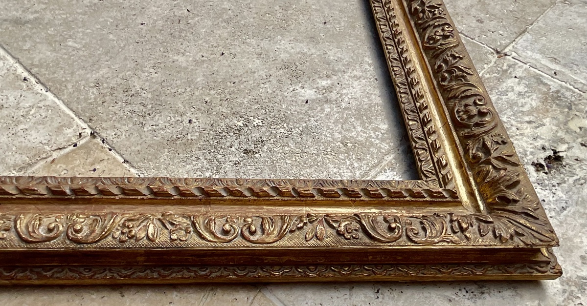 19th-century Carved Wood And Stucco "bérain" Frame, Size 25f, Original French Frame, 81 X 65 Cm-photo-2