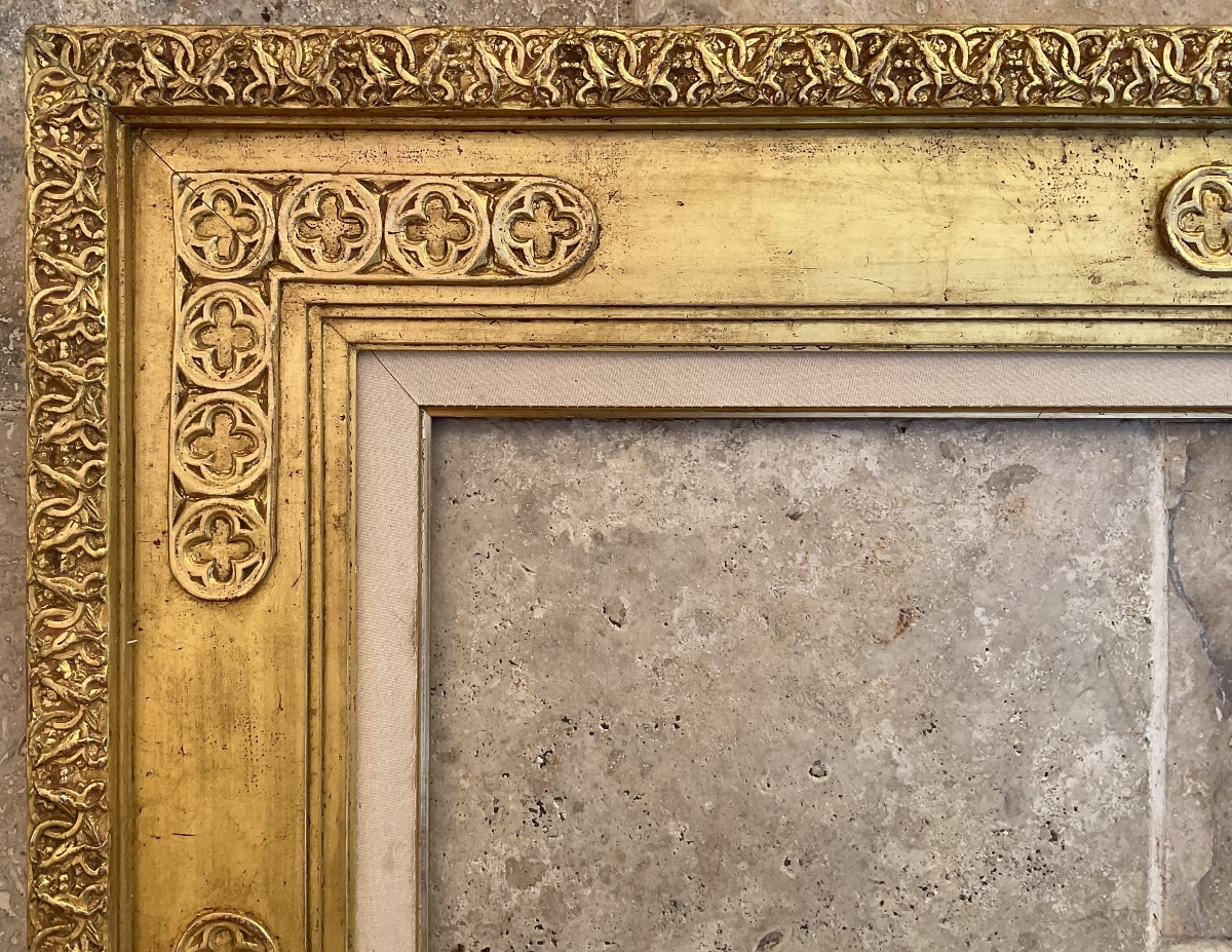RARE CADRE SCULPTÉ BOIS STUC FEUILLE OR 5F DIM 35 x 27 CM FRENCH FRAME -photo-2