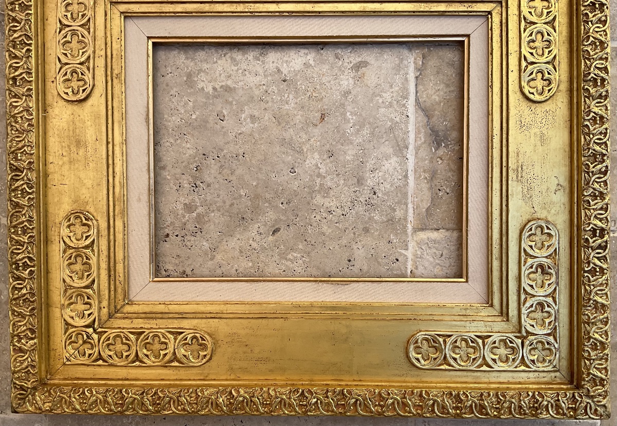 RARE CADRE SCULPTÉ BOIS STUC FEUILLE OR 5F DIM 35 x 27 CM FRENCH FRAME -photo-1