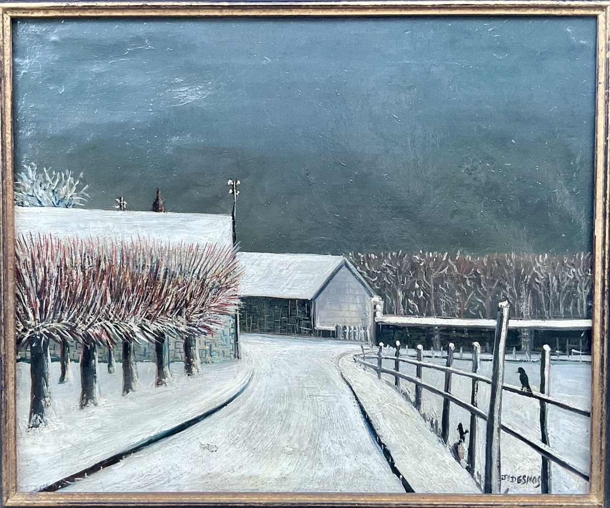 Ferdinand Desnos, Painting Hst *snow At Pontlevois In Touraine*, 1932 -photo-2