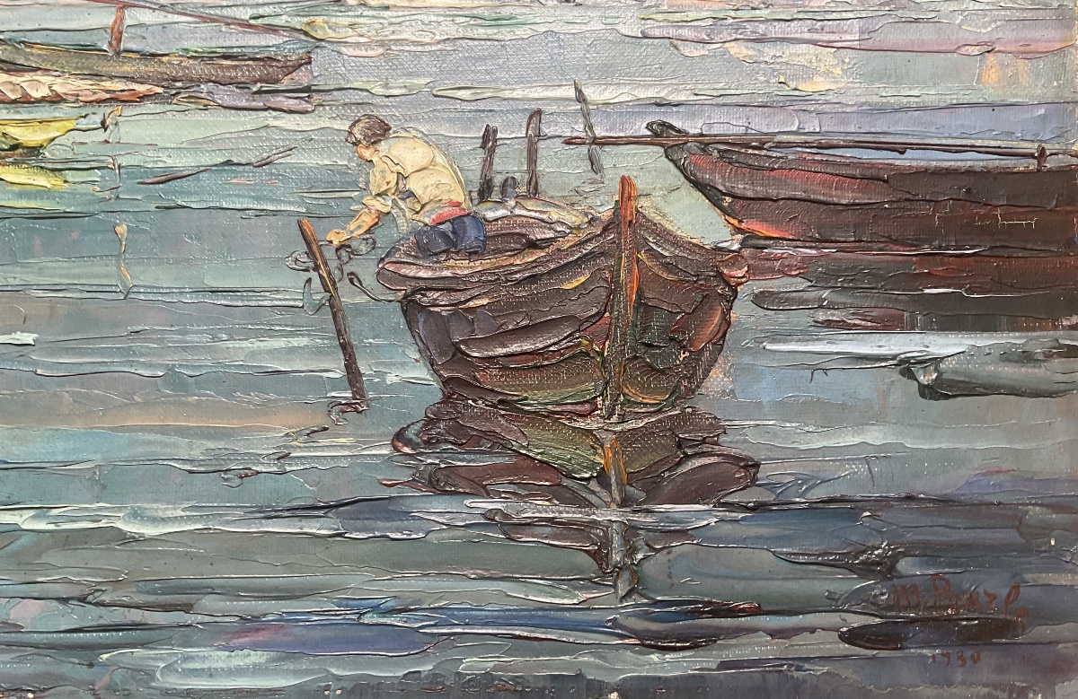 Maurice Barle Tableau HST Peinture 1930 port de Martigues Le Brescon 40 x 75 cm-photo-1
