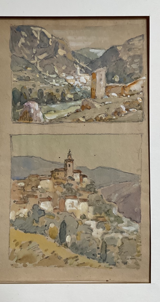 19th-century School: Set Of 4 Watercolor Landscape Paintings Of The South, Provençal School -photo-2