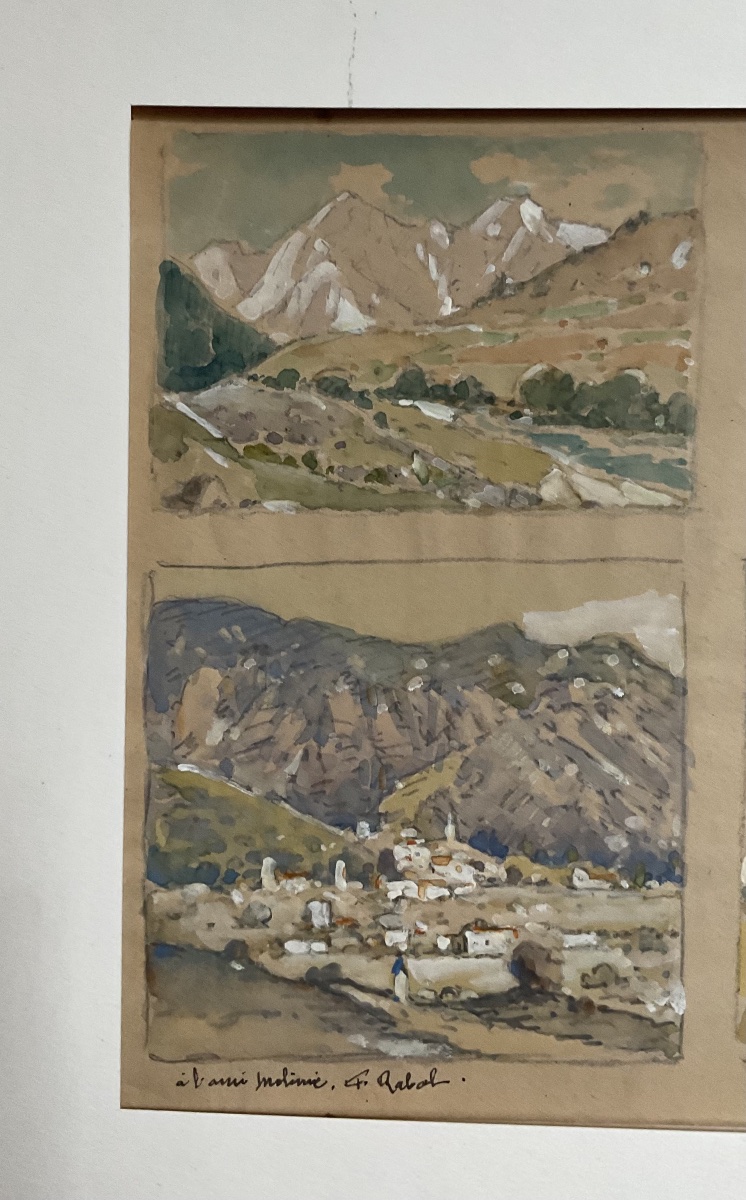19th-century School: Set Of 4 Watercolor Landscape Paintings Of The South, Provençal School -photo-3