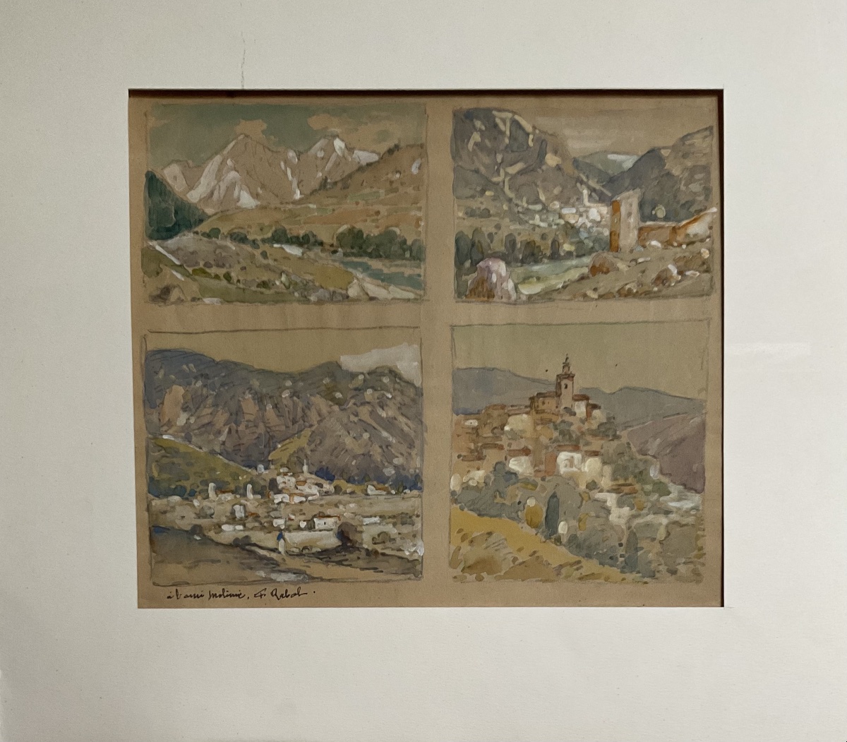 19th-century School: Set Of 4 Watercolor Landscape Paintings Of The South, Provençal School 