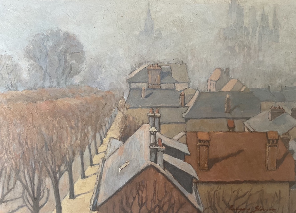 Jacques Simon Tableau Peinture vue sur les toits et Clochers de Rouen 1930/40-photo-4