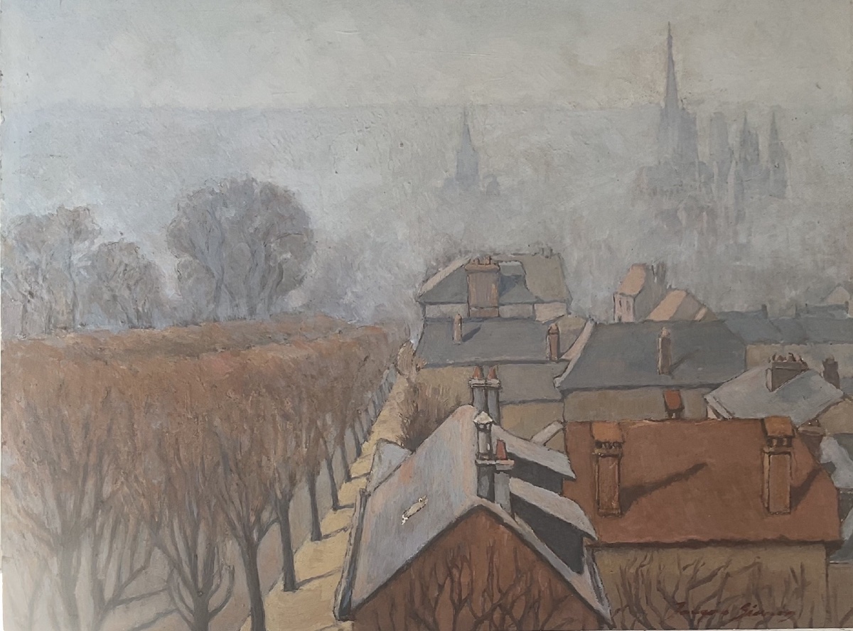 Jacques Simon Tableau Peinture vue sur les toits et Clochers de Rouen 1930/40