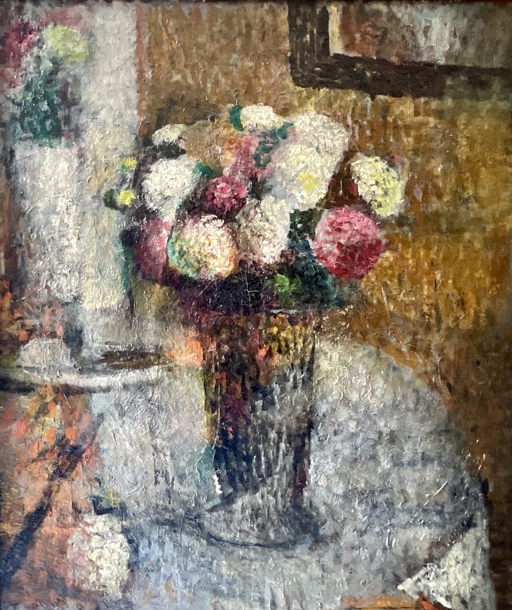 Robert Genin, Russian Painter, Painting From 1937, Still Life Painting Of A Bouquet Of Flowers -photo-2