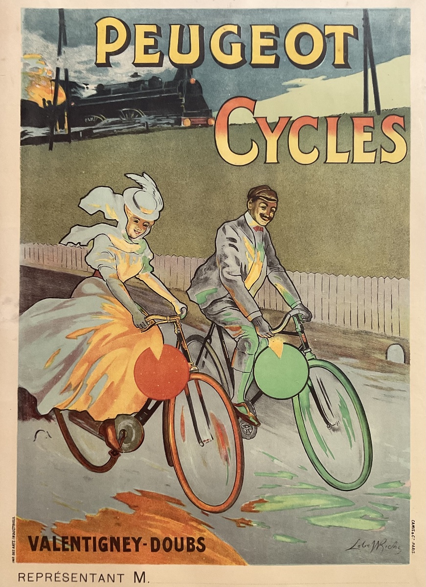 Lobel Riche Rare Lithographic Poster, 1900, Peugeot Bicycle, Valentigney, Doubs, 1900 Poster-photo-2