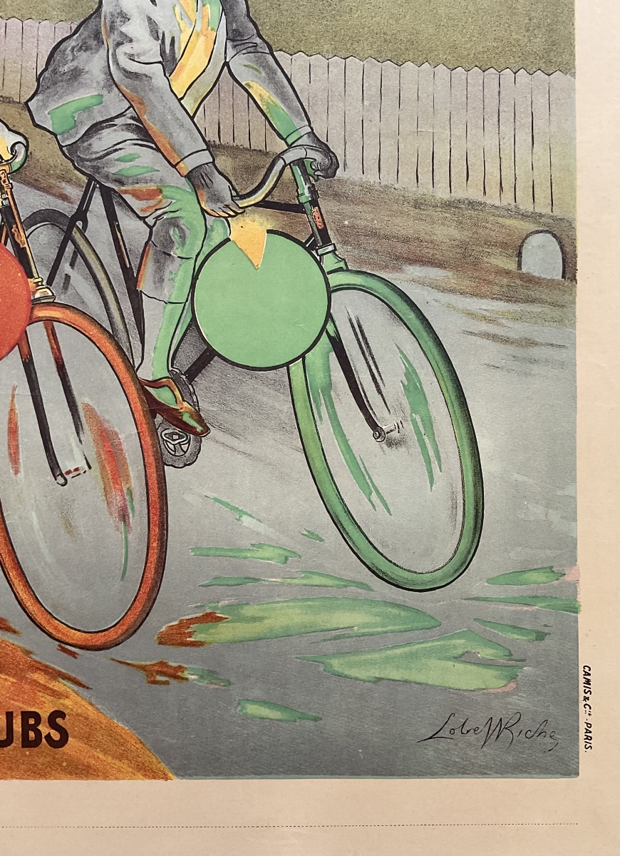 Lobel Riche Rare Lithographic Poster, 1900, Peugeot Bicycle, Valentigney, Doubs, 1900 Poster-photo-2