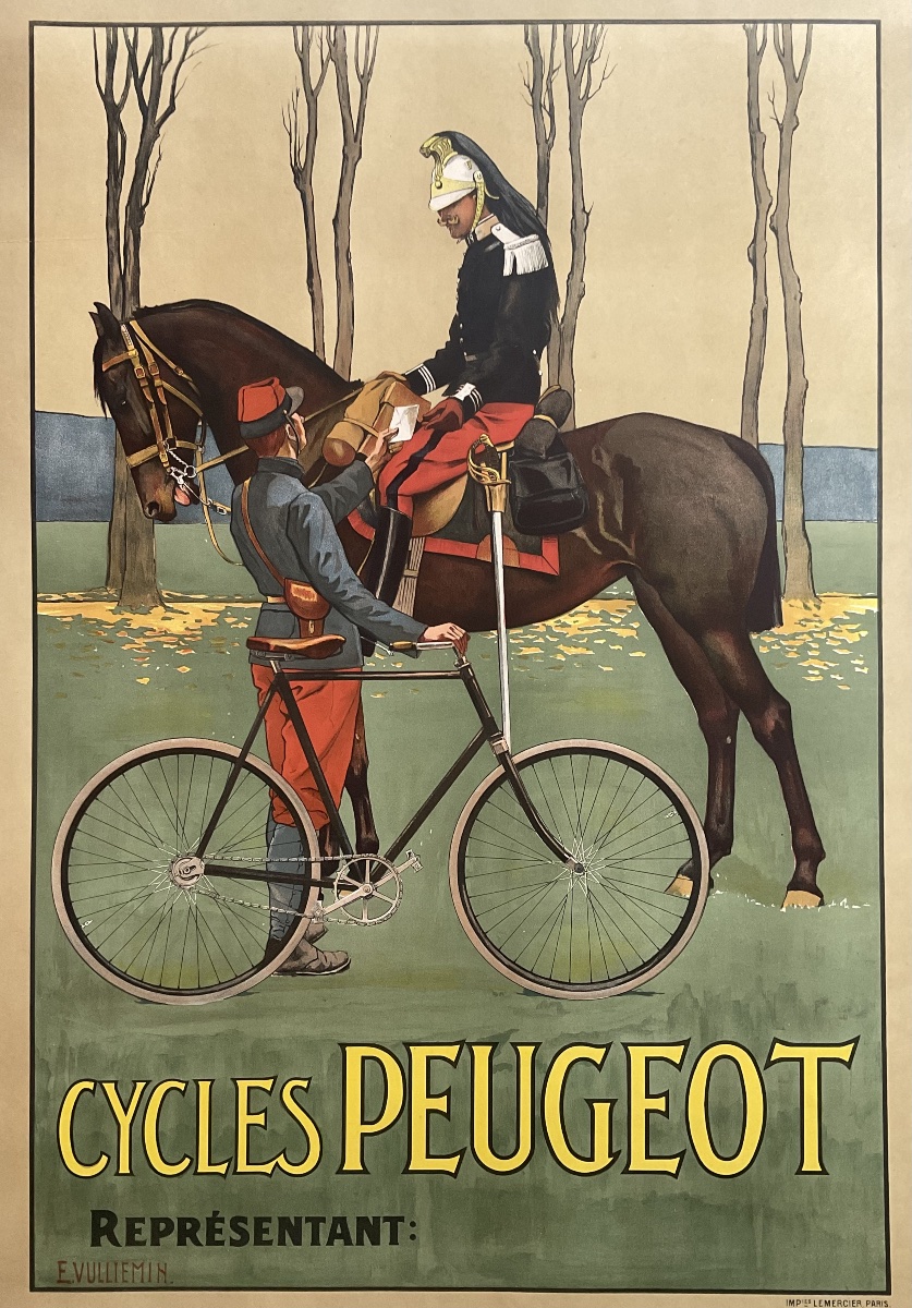 E Vulliemin Rare Lithographic Poster, 1900: Peugeot Bicycle, Valentigney, Doubs, 1900 Poster-photo-2
