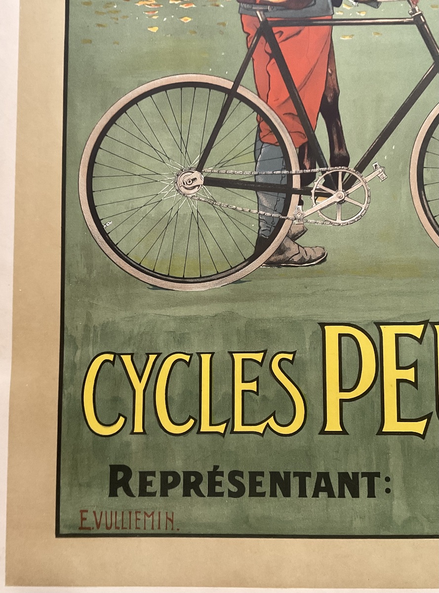 E Vulliemin Rare Lithographic Poster, 1900: Peugeot Bicycle, Valentigney, Doubs, 1900 Poster-photo-1