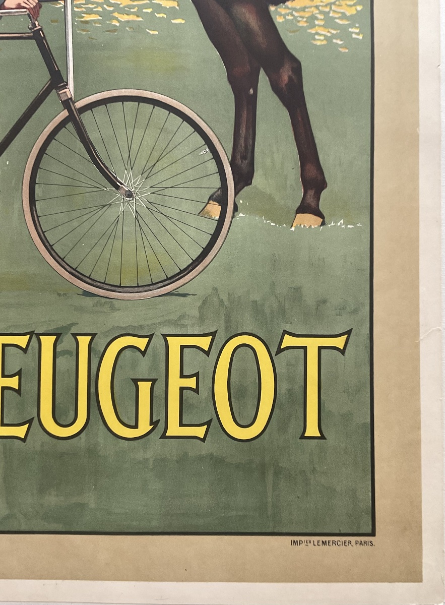 E Vulliemin Rare Lithographic Poster, 1900: Peugeot Bicycle, Valentigney, Doubs, 1900 Poster-photo-2