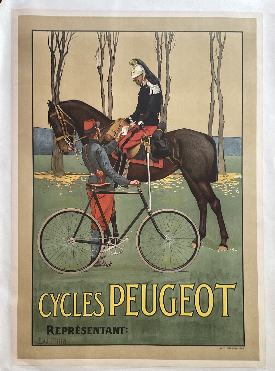 E Vulliemin Rare Lithographic Poster, 1900: Peugeot Bicycle, Valentigney, Doubs, 1900 Poster
