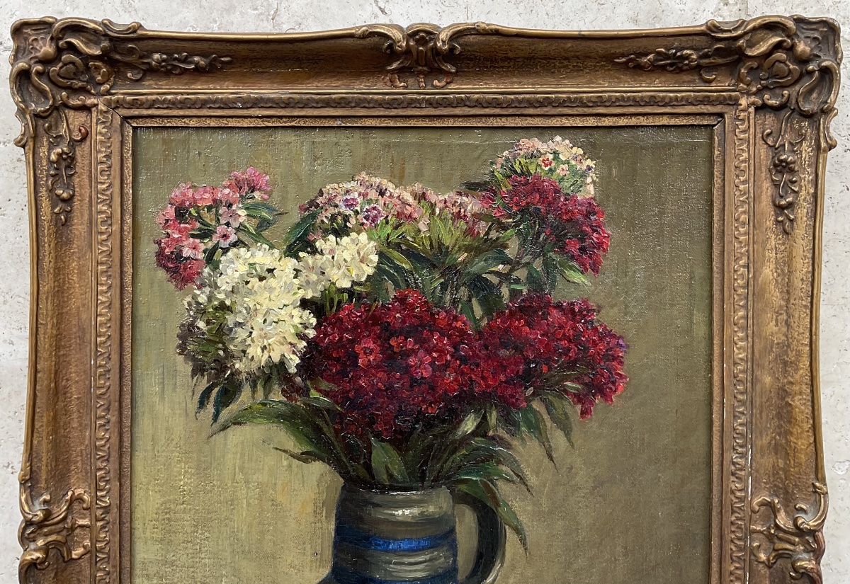Edward Chappel Hst Painting: Bouquet Of Flowers, 1910/20, Belgian -photo-4