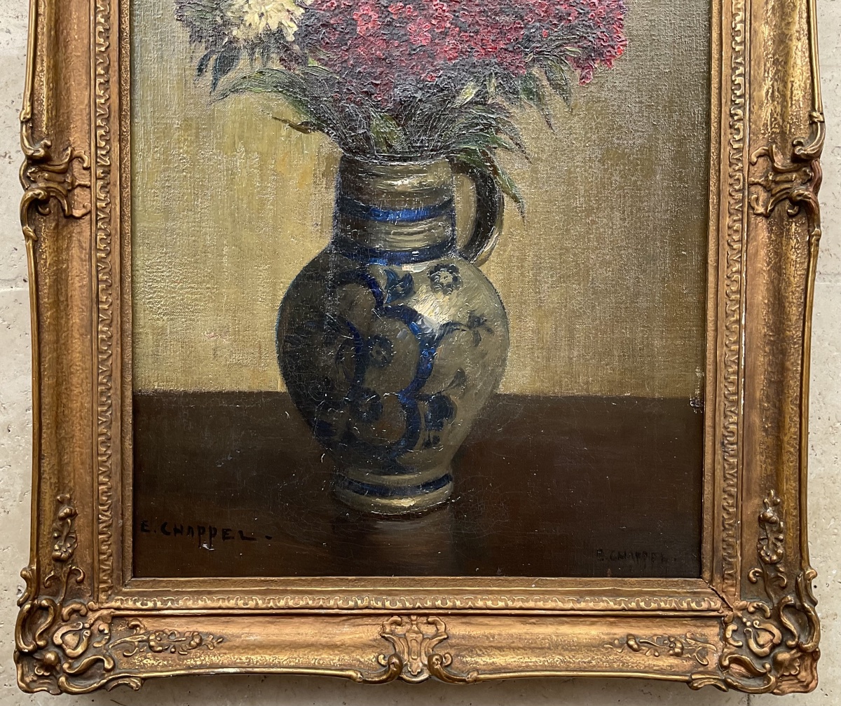 Edward Chappel Hst Painting: Bouquet Of Flowers, 1910/20, Belgian -photo-1