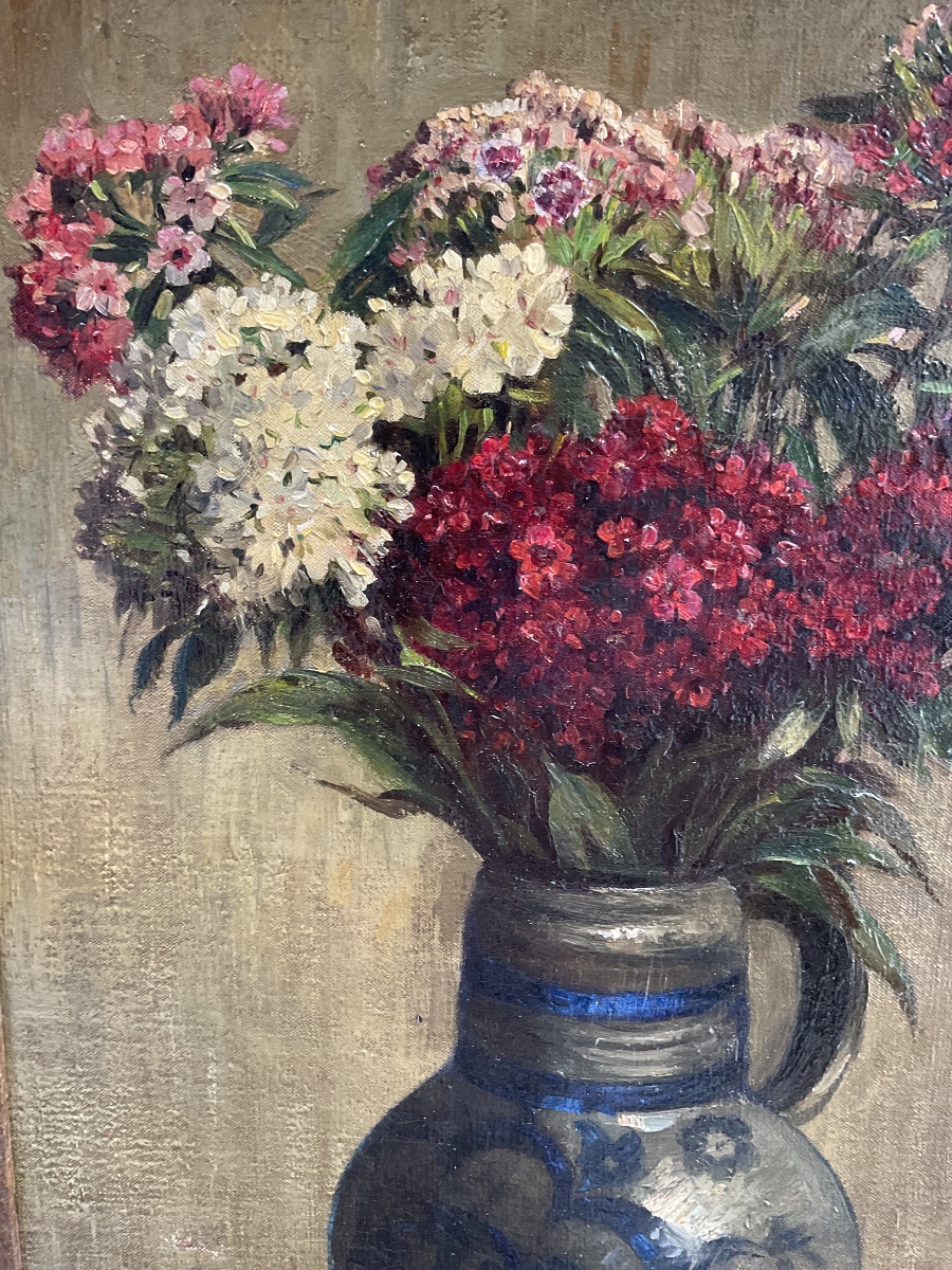 Edward Chappel Hst Painting: Bouquet Of Flowers, 1910/20, Belgian -photo-4