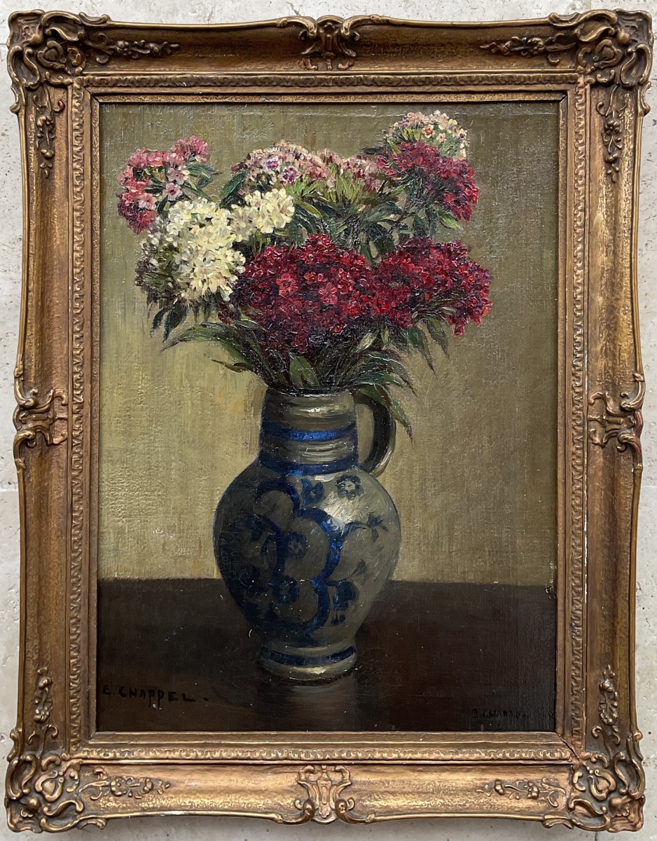Edward Chappel Hst Painting: Bouquet Of Flowers, 1910/20, Belgian 