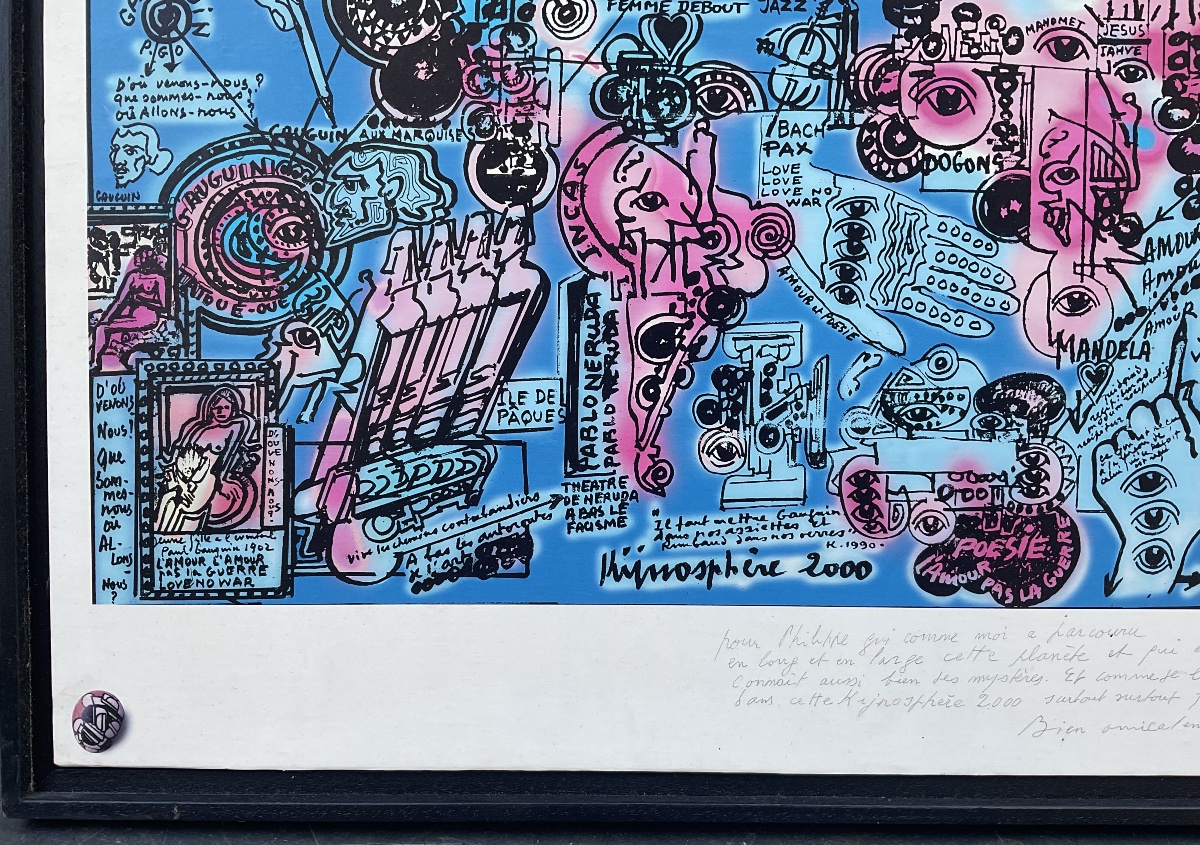 LADISLAS KIJNO Œuvre originale Litho Kijnosphère 2000 sur châssis Signature Dédicace -photo-4