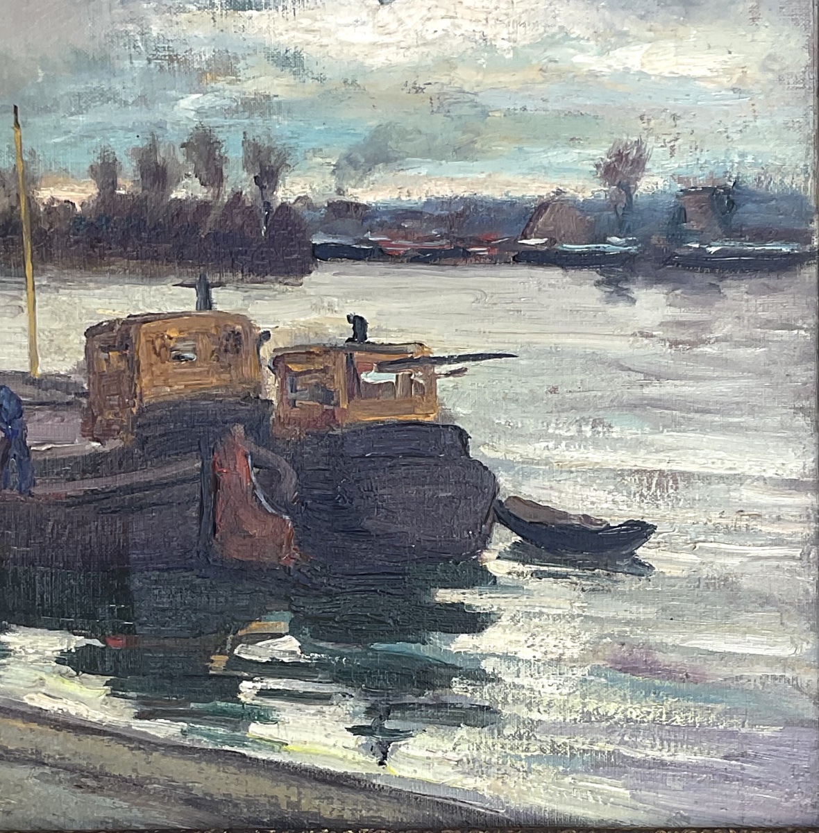 MARCEL DYF TABLEAU PÉNICHES BORD DE SEINE PEINTURE ORIGINALE MARINE 1960 -photo-4