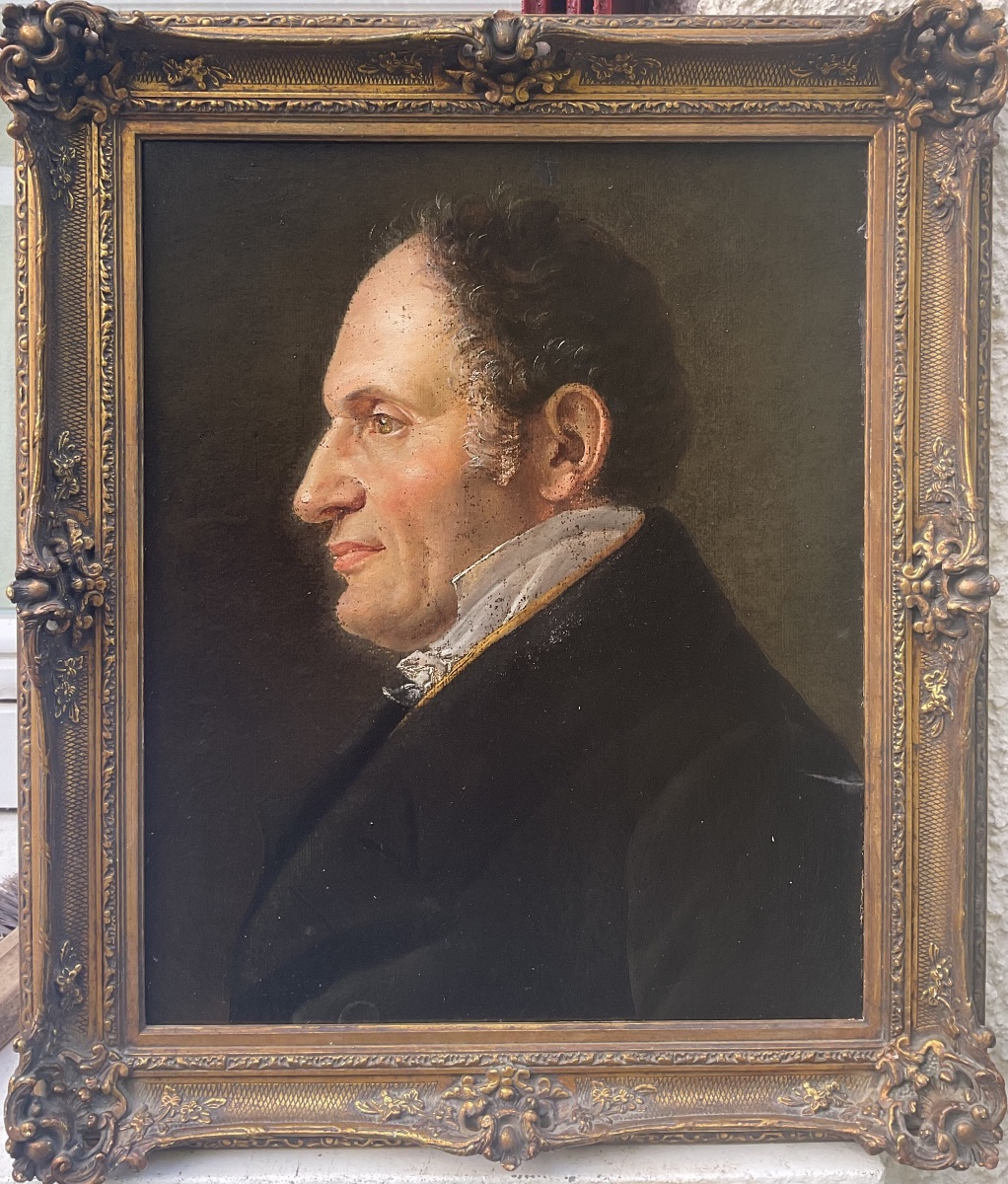 PORTRAIT GENTILHOMME PREMIÈRE EMPIRE TABLEAU (1800-1830) HUILE SUR CARTON 