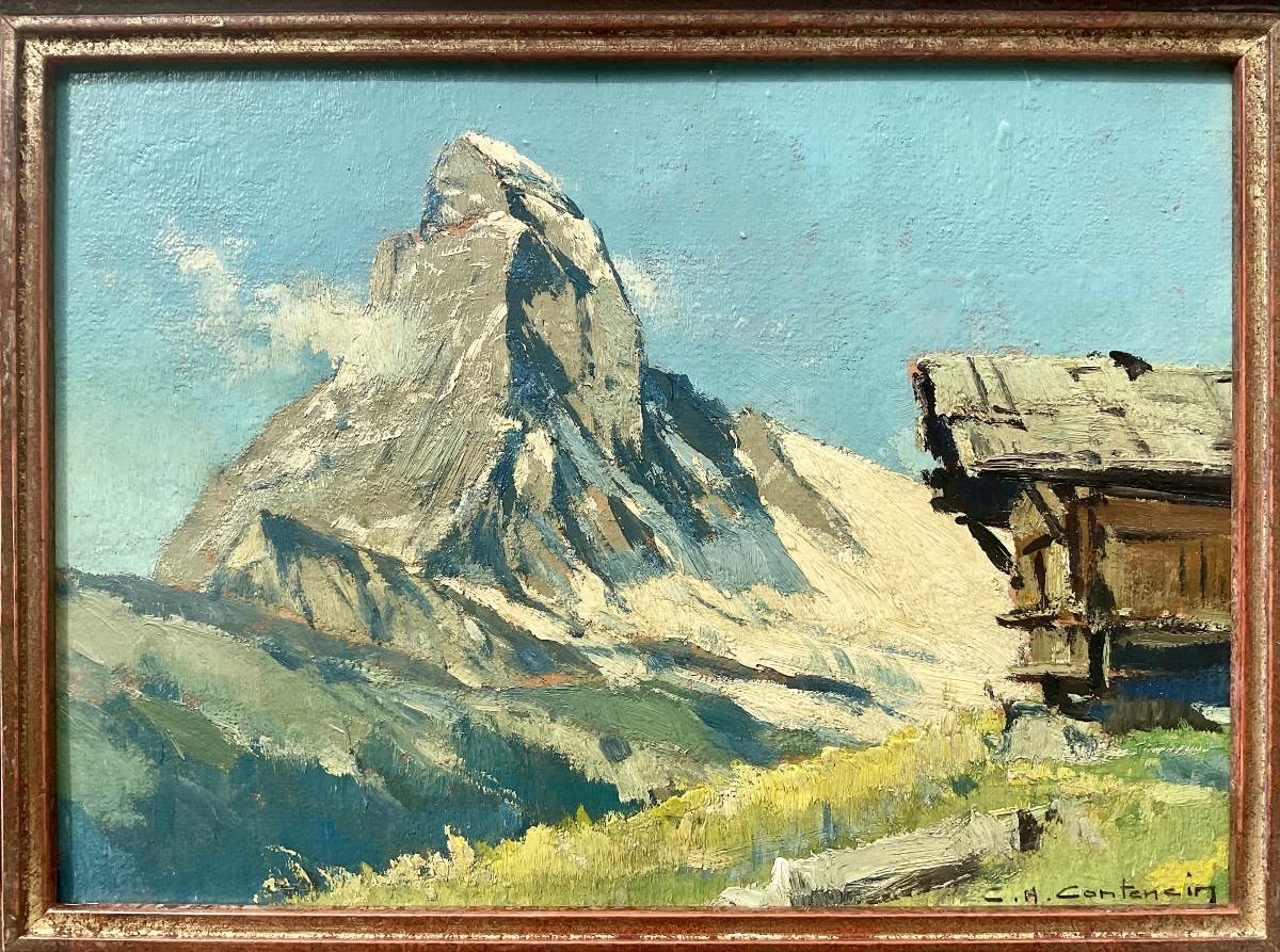 Charles Henri Contencin Tableau HSC Montagne Chalet vue sur le Cervin -photo-3