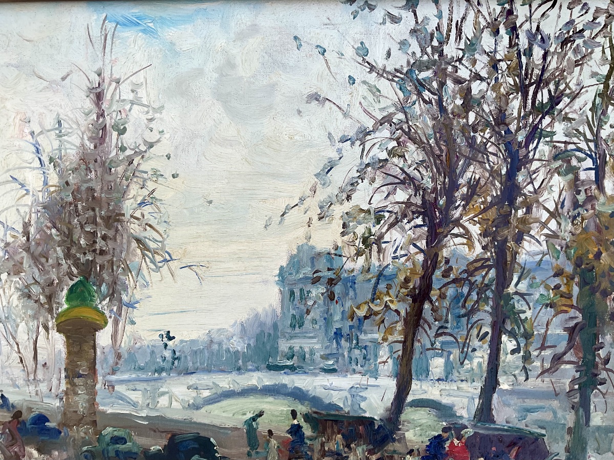 Mério Améglio Tableau HST Paris les quais le Louvre Dim : 55 x 46 cm-photo-3