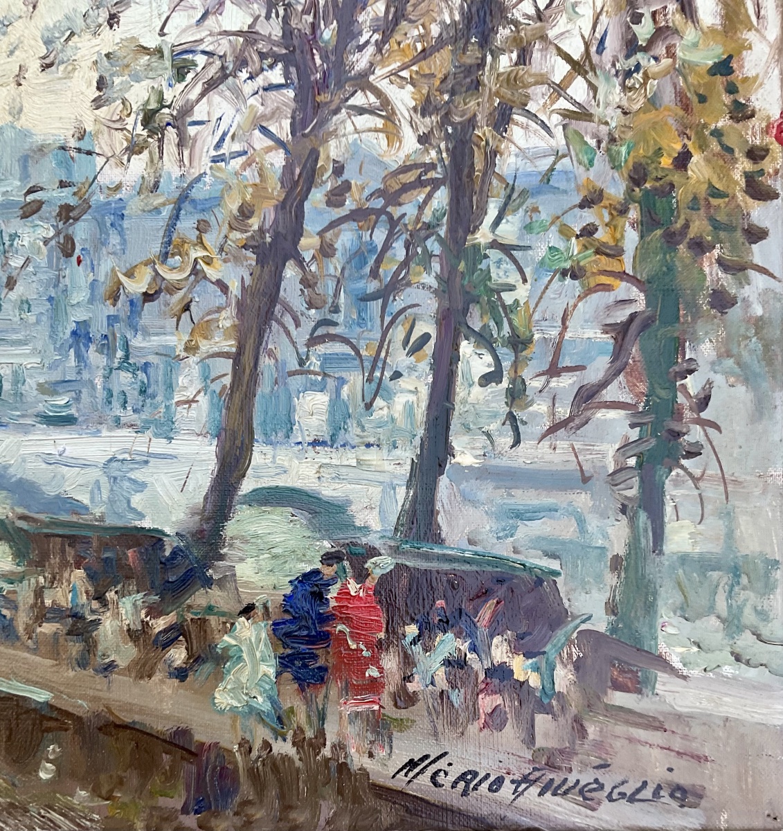 Mério Améglio Tableau HST Paris les quais le Louvre Dim : 55 x 46 cm-photo-4