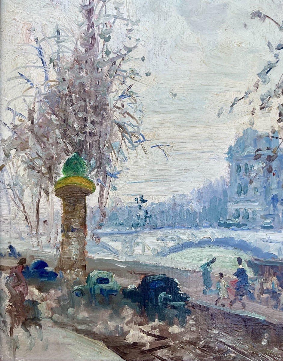 Mério Améglio Tableau HST Paris les quais le Louvre Dim : 55 x 46 cm-photo-1