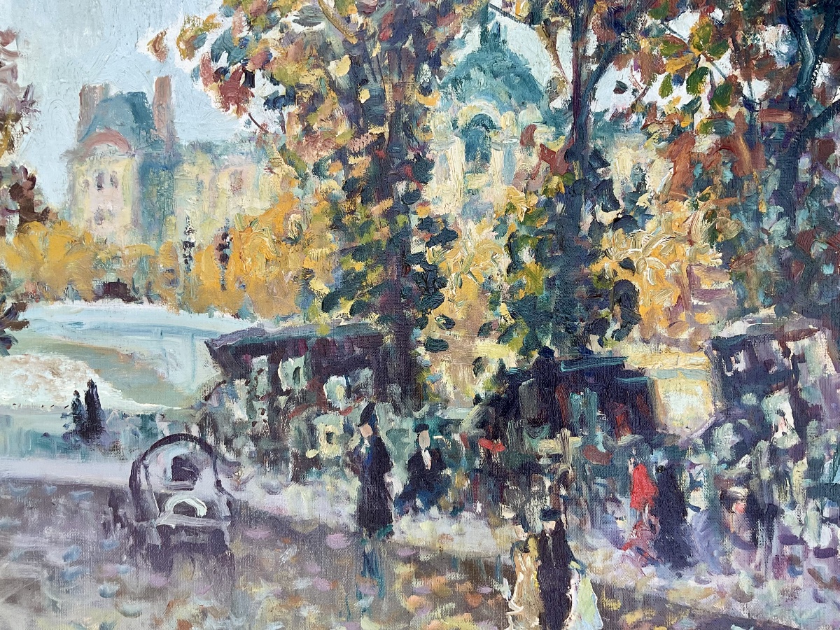 Mério Améglio Tableau HST Paris les quais  Vue sur le Louvre Dim : 55 x 46 cm -photo-3