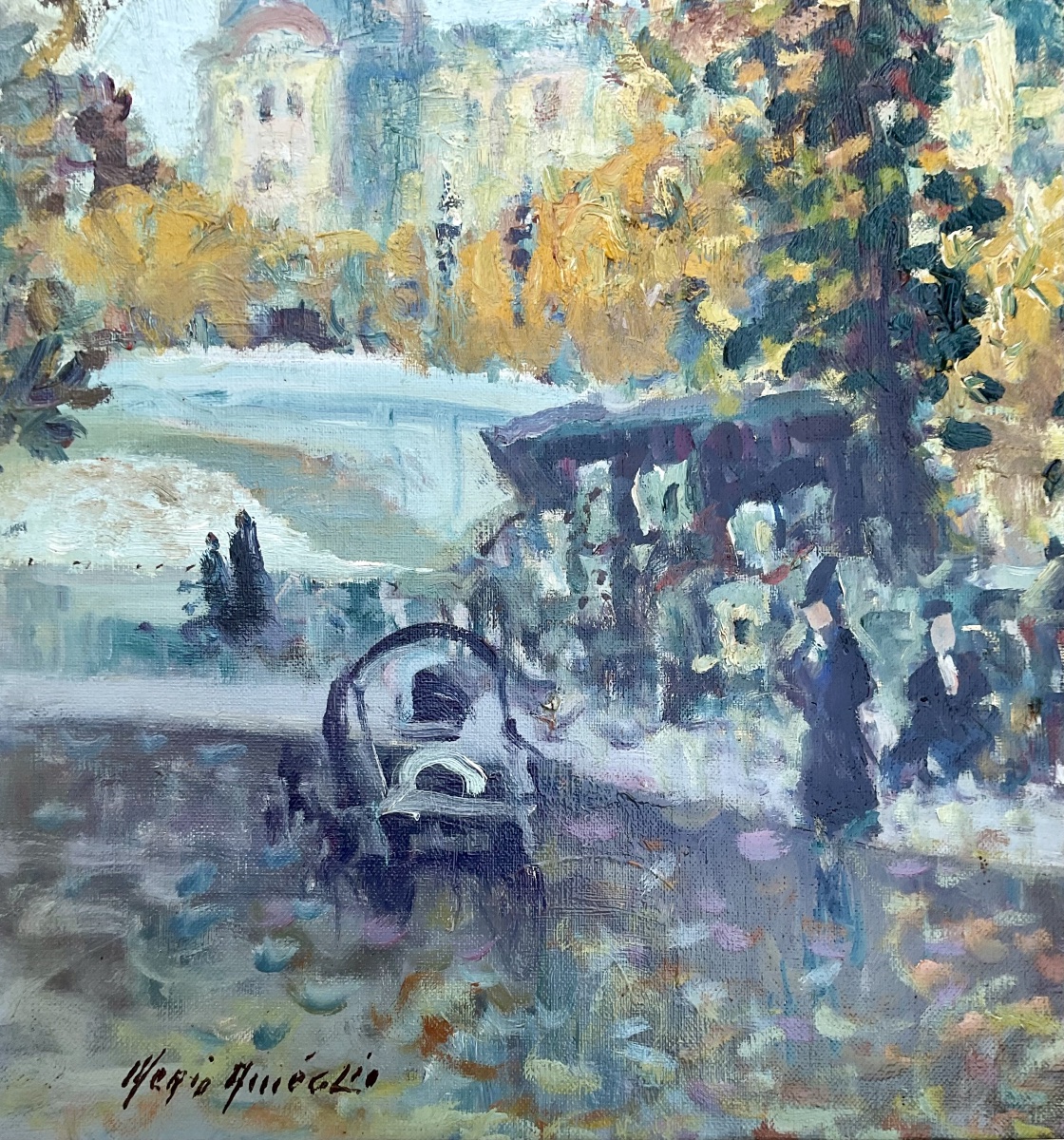 Mério Améglio Tableau HST Paris les quais  Vue sur le Louvre Dim : 55 x 46 cm -photo-4