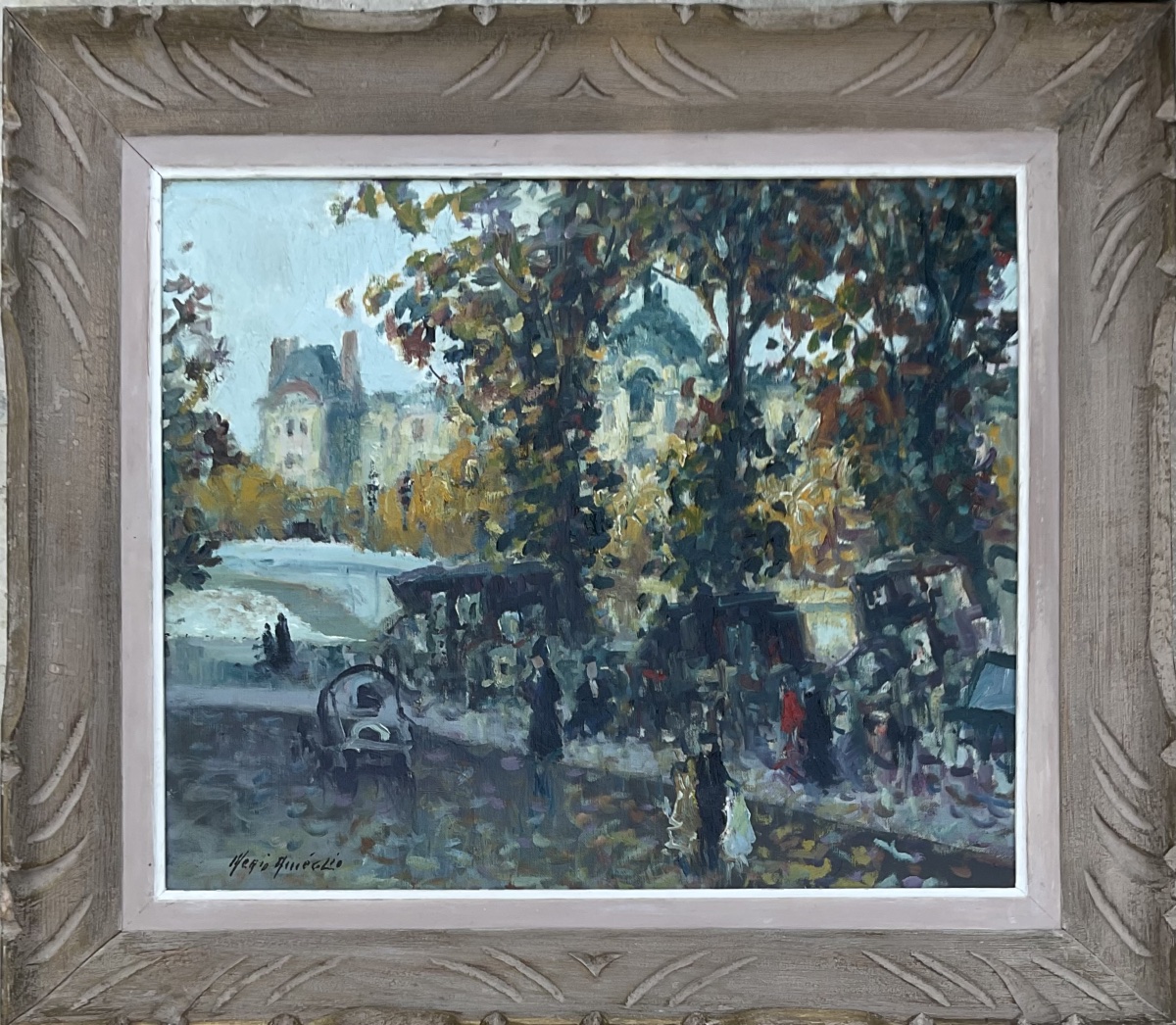 Mério Améglio Tableau HST Paris les quais  Vue sur le Louvre Dim : 55 x 46 cm 