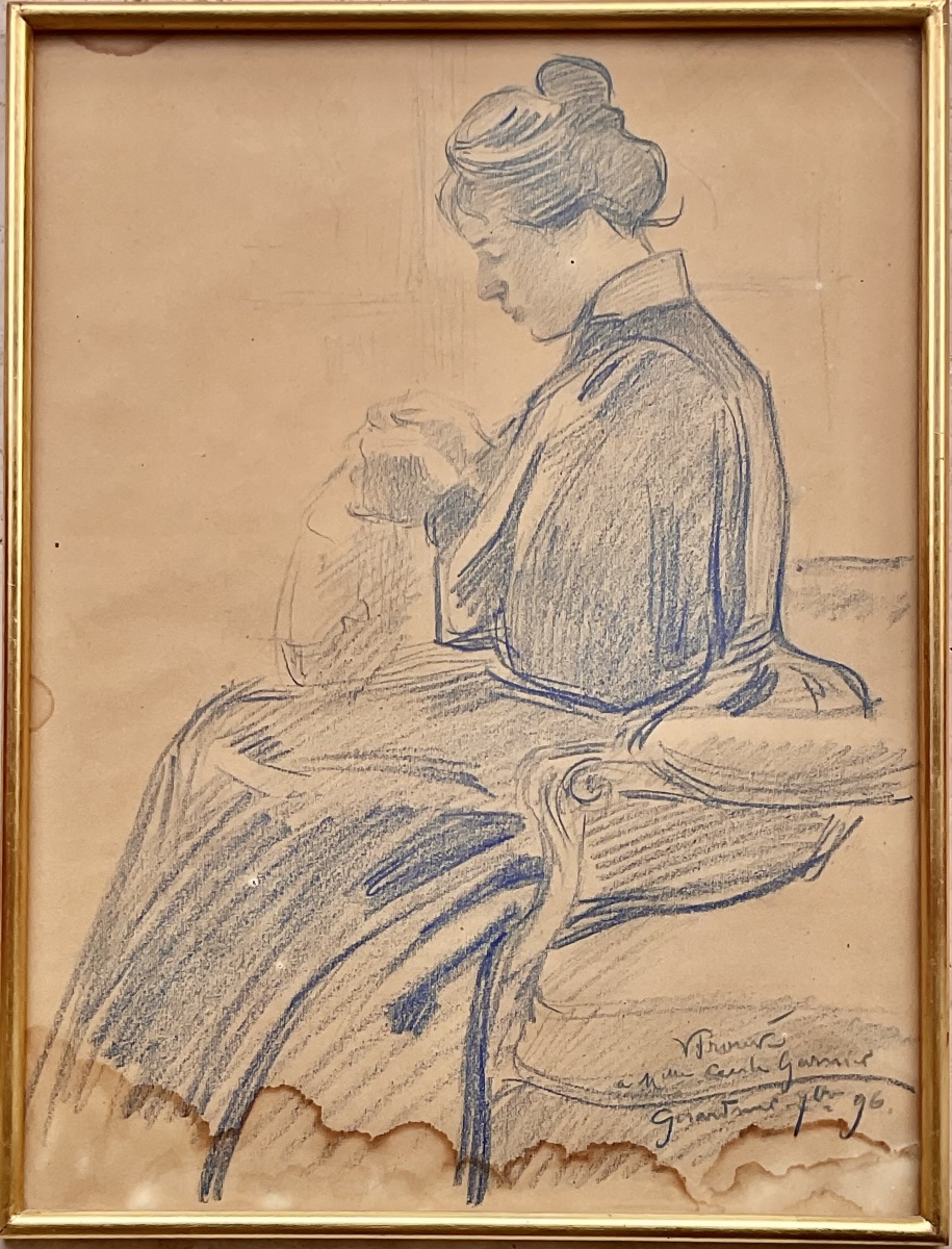 Victor Prouvé Original Drawing, 1896: Portrait Of Mlle Cécile Garnier, Gérardmer