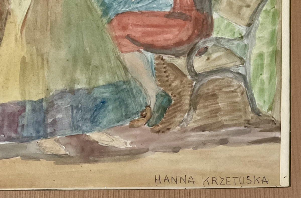 HANNA KRZETUSKA AQUARELLE PERSONNAGES AU PARC 1943 KRAKOW CRACOVIE POLOGNE-photo-1