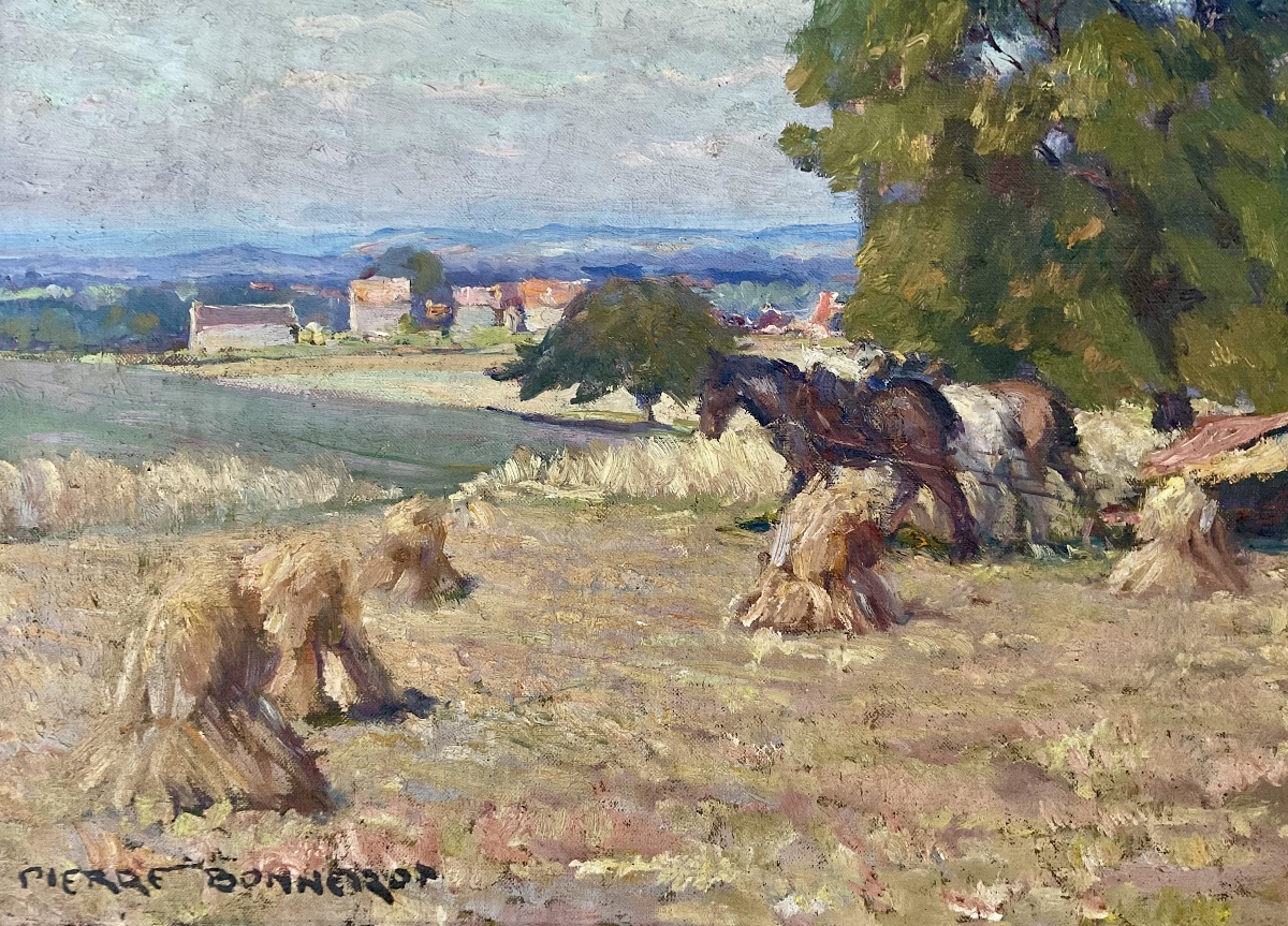 Pierre Bonnerot grand tableau 1930/40 Paysage le travail aux champs campagne 100 x 60 cm-photo-3