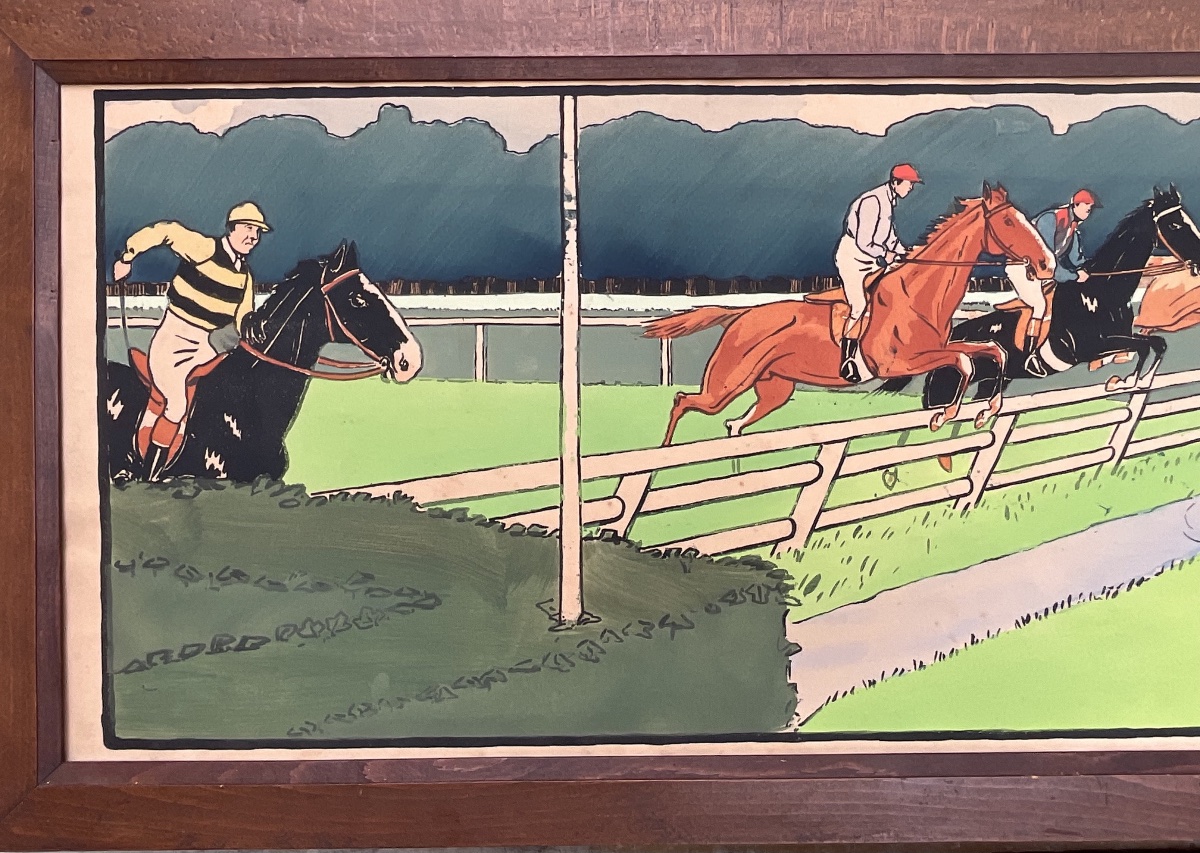 HARRY ELIOTT PAIRE DE FRISES GRANDS POCHOIRS  ÉQUITATION CHEVAL LITHO ORIGINALE 1909-photo-3