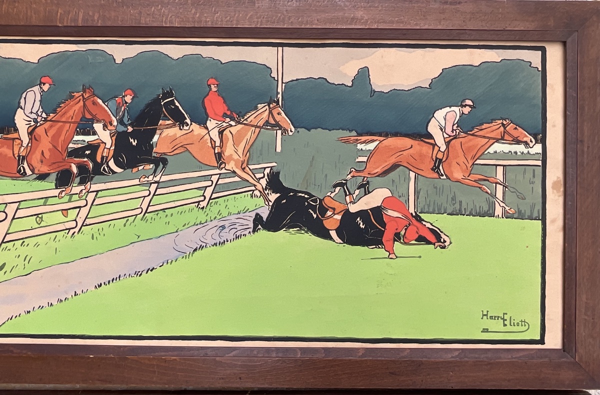 HARRY ELIOTT PAIRE DE FRISES GRANDS POCHOIRS  ÉQUITATION CHEVAL LITHO ORIGINALE 1909-photo-4