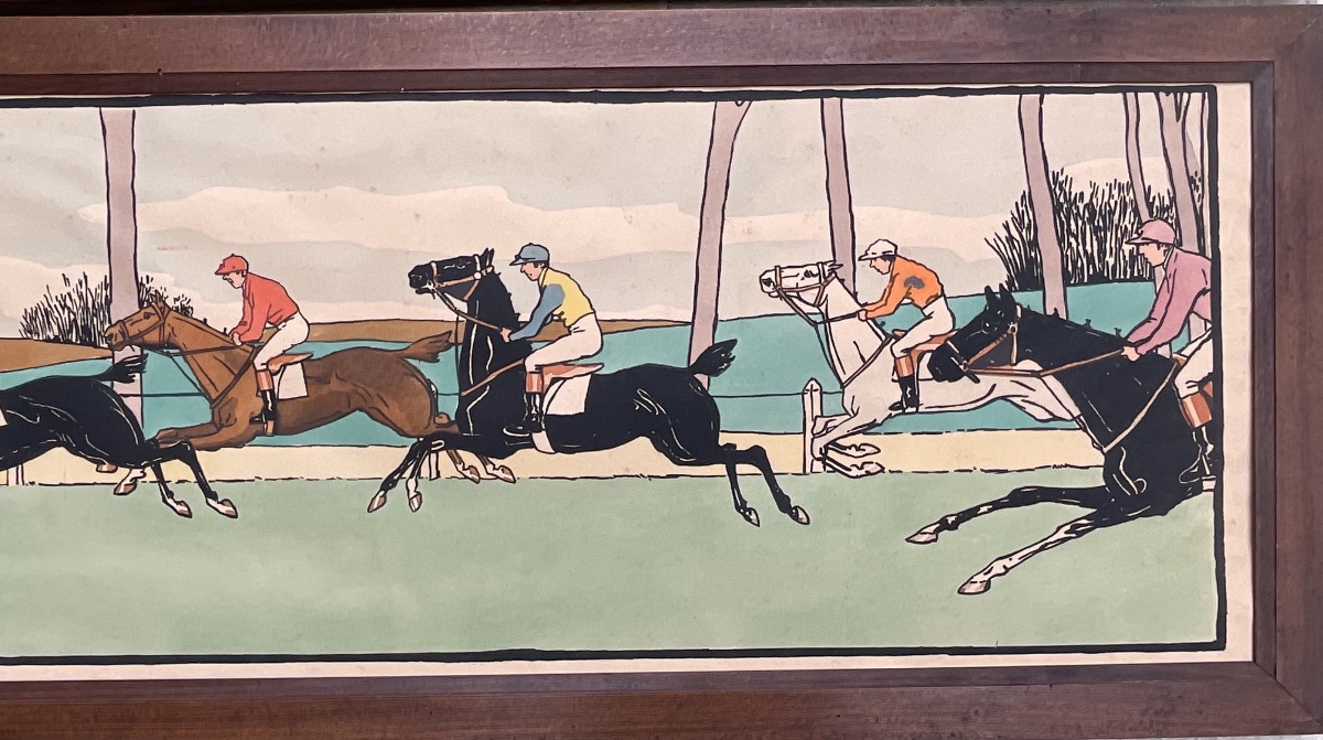 HARRY ELIOTT PAIRE DE FRISES GRANDS POCHOIRS  ÉQUITATION CHEVAL LITHO ORIGINALE 1909-photo-3
