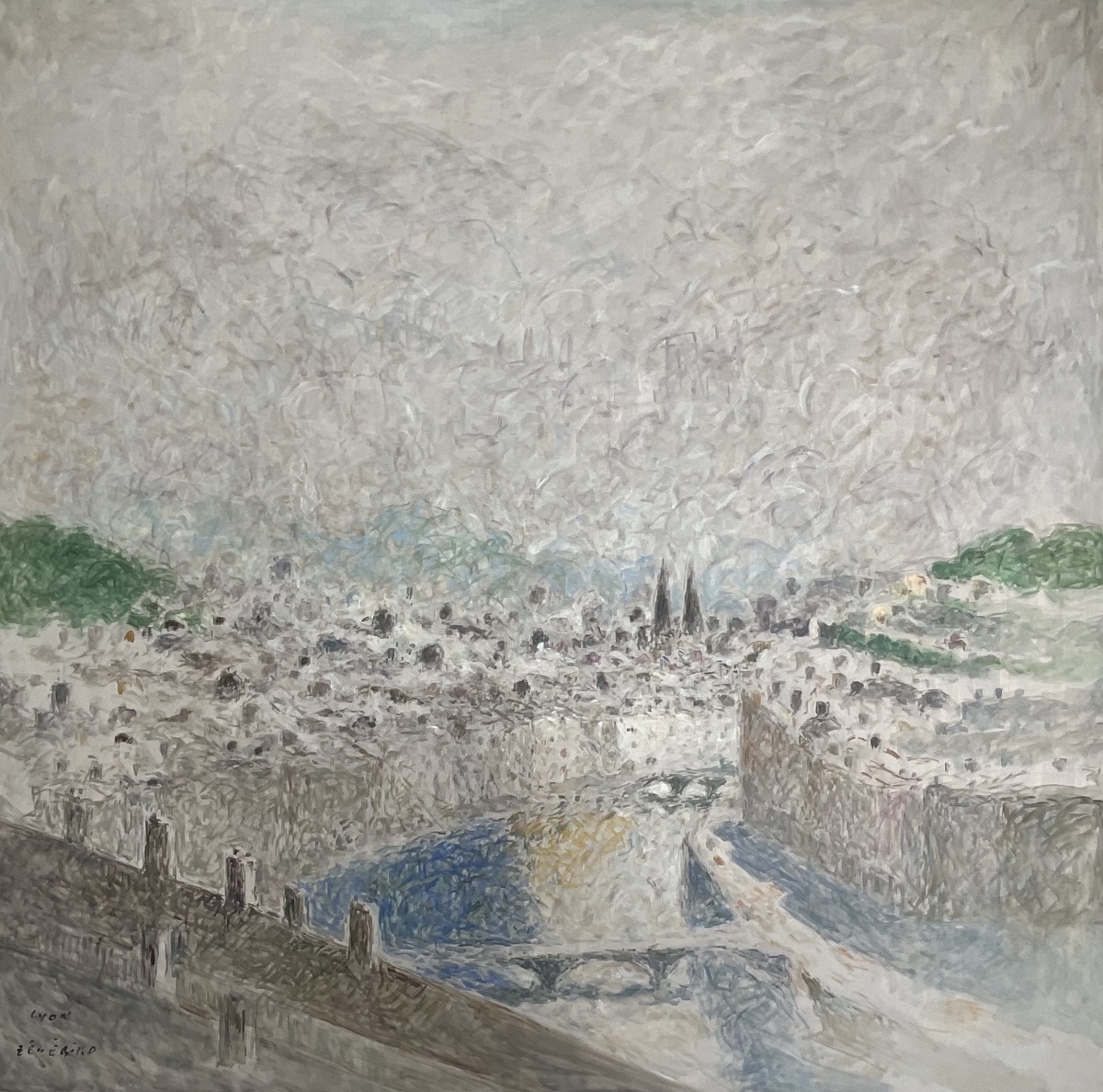 ZEN ETSU EBIKO GRANDE PEINTURE ORIGINALE SUJET LYON 1984 GALERIE NICHIDO JAPON 120 x120 cm-photo-2