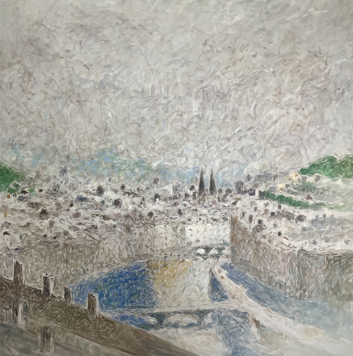 ZEN ETSU EBIKO GRANDE PEINTURE ORIGINALE SUJET LYON 1984 GALERIE NICHIDO JAPON 120 x120 cm-photo-3
