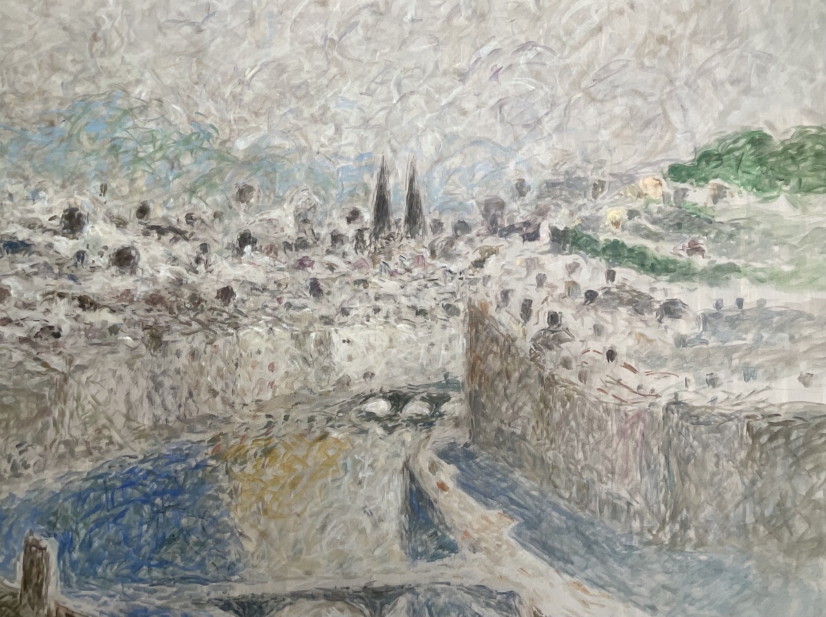 ZEN ETSU EBIKO GRANDE PEINTURE ORIGINALE SUJET LYON 1984 GALERIE NICHIDO JAPON 120 x120 cm-photo-1