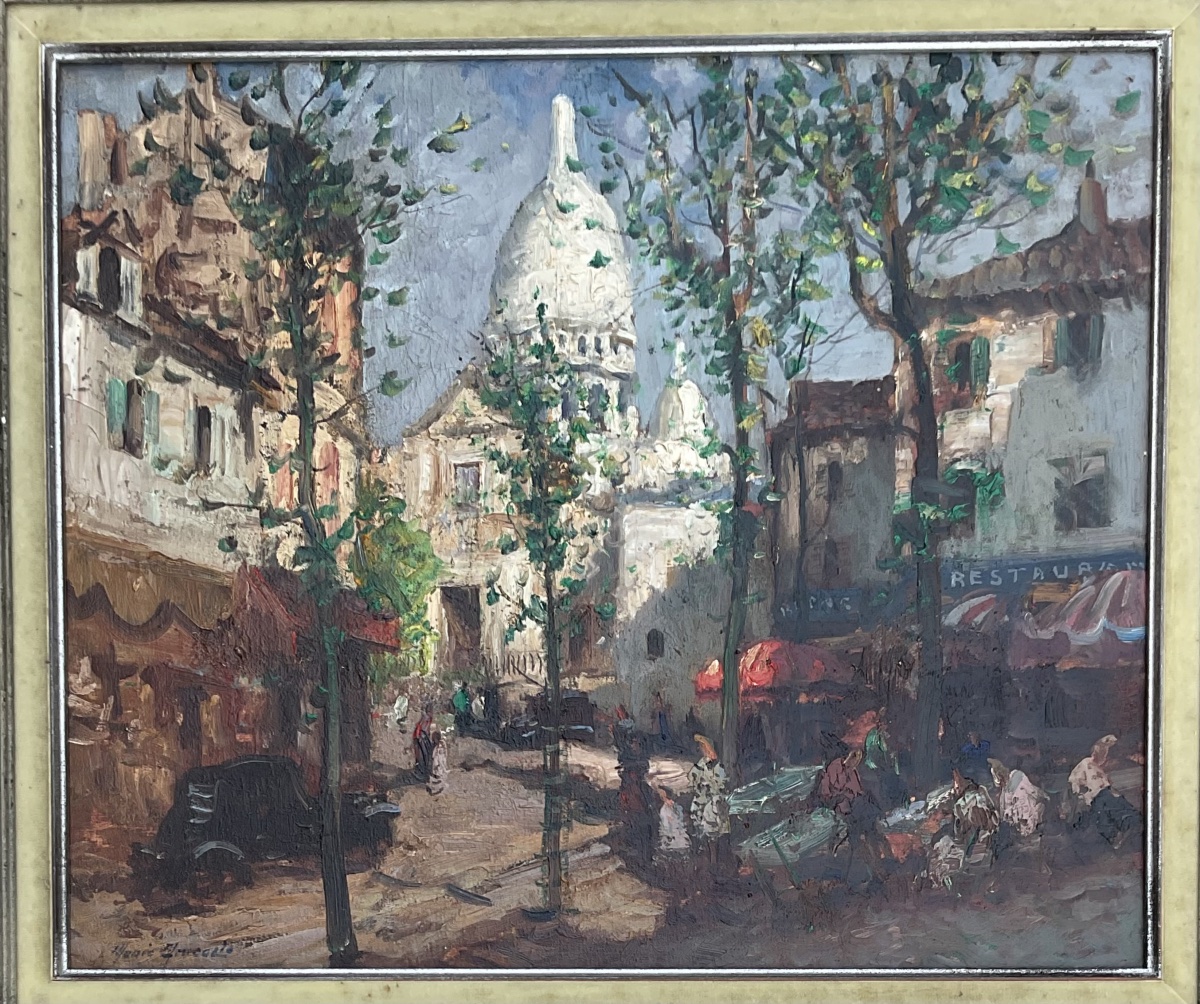 Mério Améglio Tableau HST Scène animée Paris Montmartre Place du tertre 55 x 46 cm -photo-2